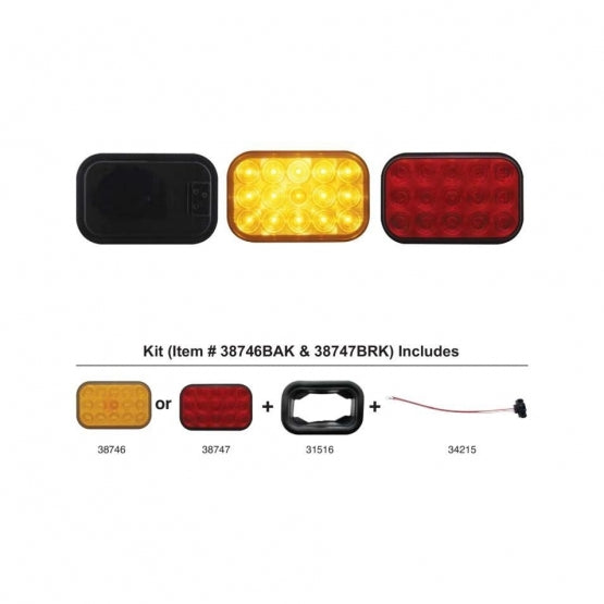 15 LED Rectangular Light Kit (Stop, Turn & Tail) - Red LED/Red Lens