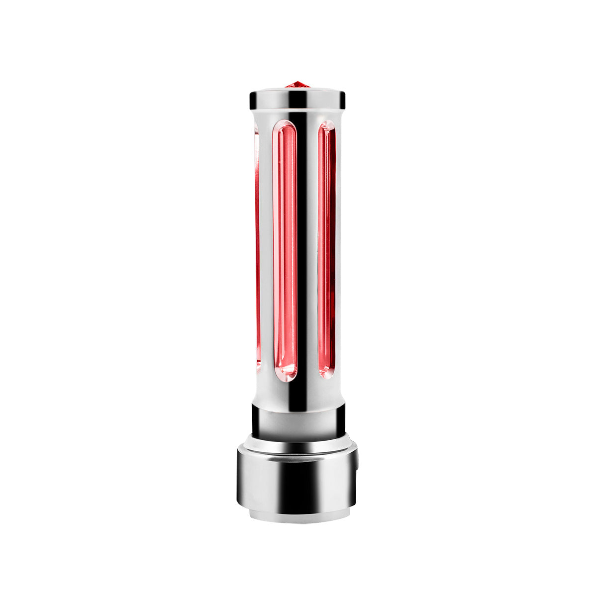 Thread-On Chrome Sonoma Style Gearshift Knob With LED 13/15/18 Speed Adapter-Red Crystal/Red LED