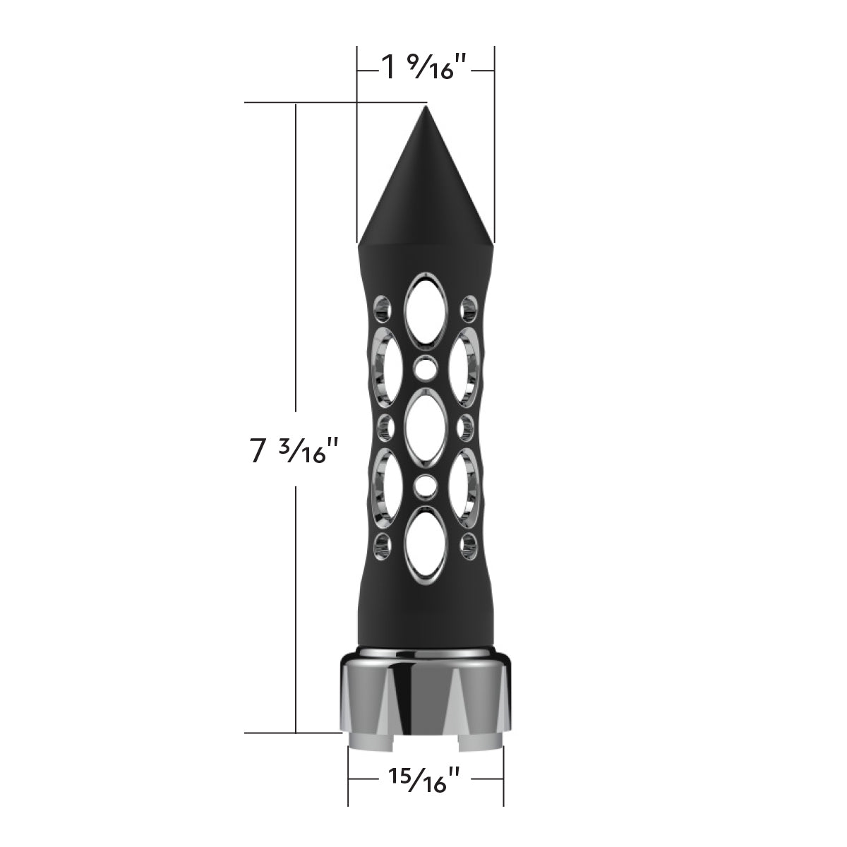 M30X3.5 Thread-On Daytona Style Spike Gearshift Knob With Chrome 9/10 Speed Adapter - Black/Vertical