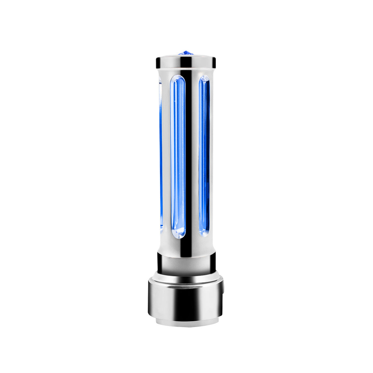 Thread-On Chrome Sonoma Style Gearshift Knob With LED 13/15/18 Speed Adapter-Blue Crystal/Blue LED
