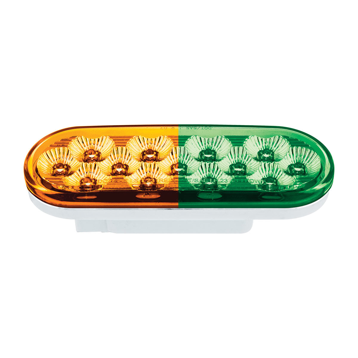 13 LED 6" Oval Double Fury Light (Turn Signal)-Amber & Green LED/Clear Lens