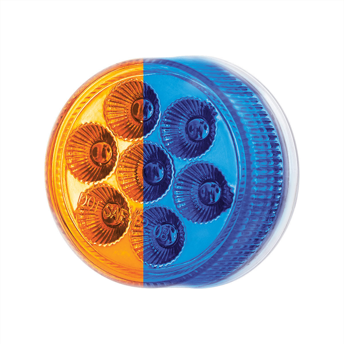 7 LED 2" Round Double Fury Light (Clearance/Marker) - Amber & Blue LED/Clear Lens