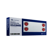 33-3/4" Stainless Rear Center Panel With Four 7 LED 4" Reflector Lights & Visors(No LP Holes)-Red LED/Red Lens