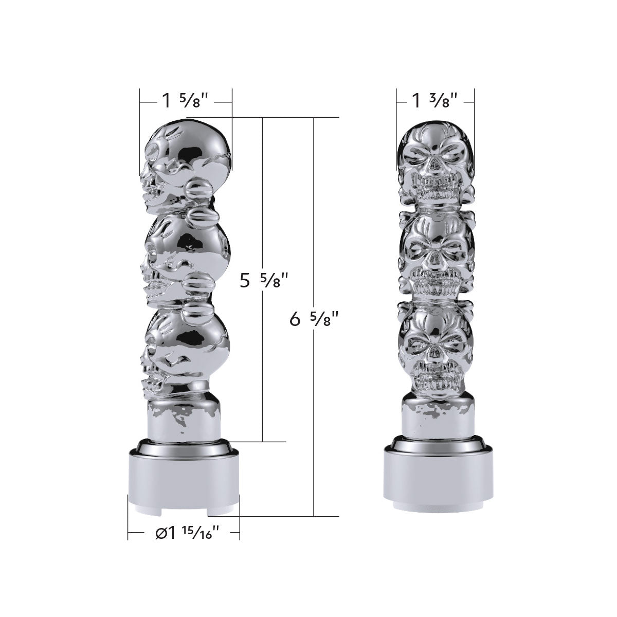 Thread-On 3-Skulls Gearshift Knob With Adapter For Eaton-Fuller 9/10 Speed Shifter-Chrome