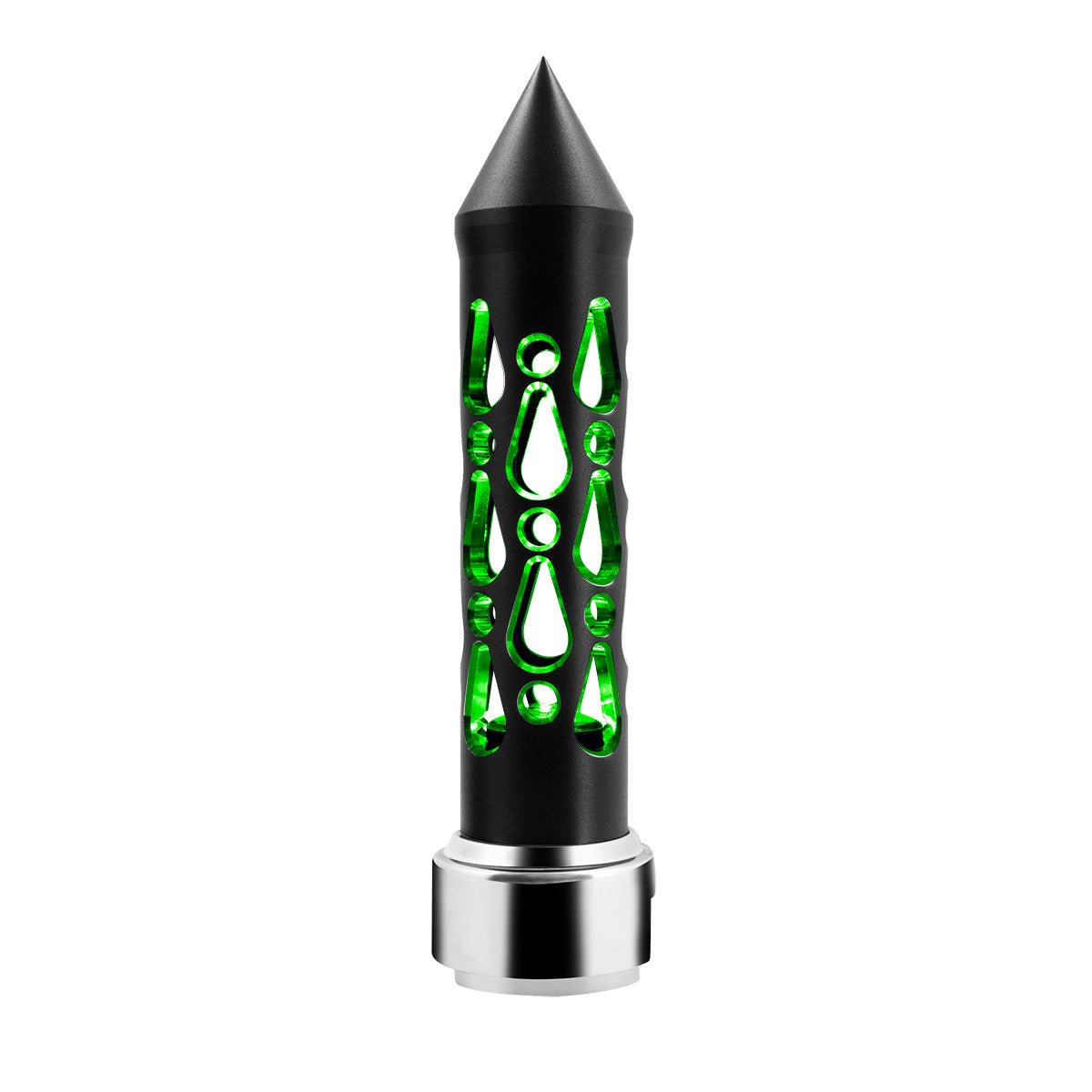 Thread-On Brooklyn Style Spike Gearshift Knob With LED 13/15/18 Speed Adapter-Matte Black/Green LED