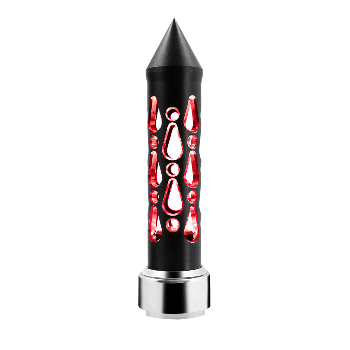Thread-On Brooklyn Style Spike Gearshift Knob With LED 9/10 Speed Adapter-Matte Black/Red LED