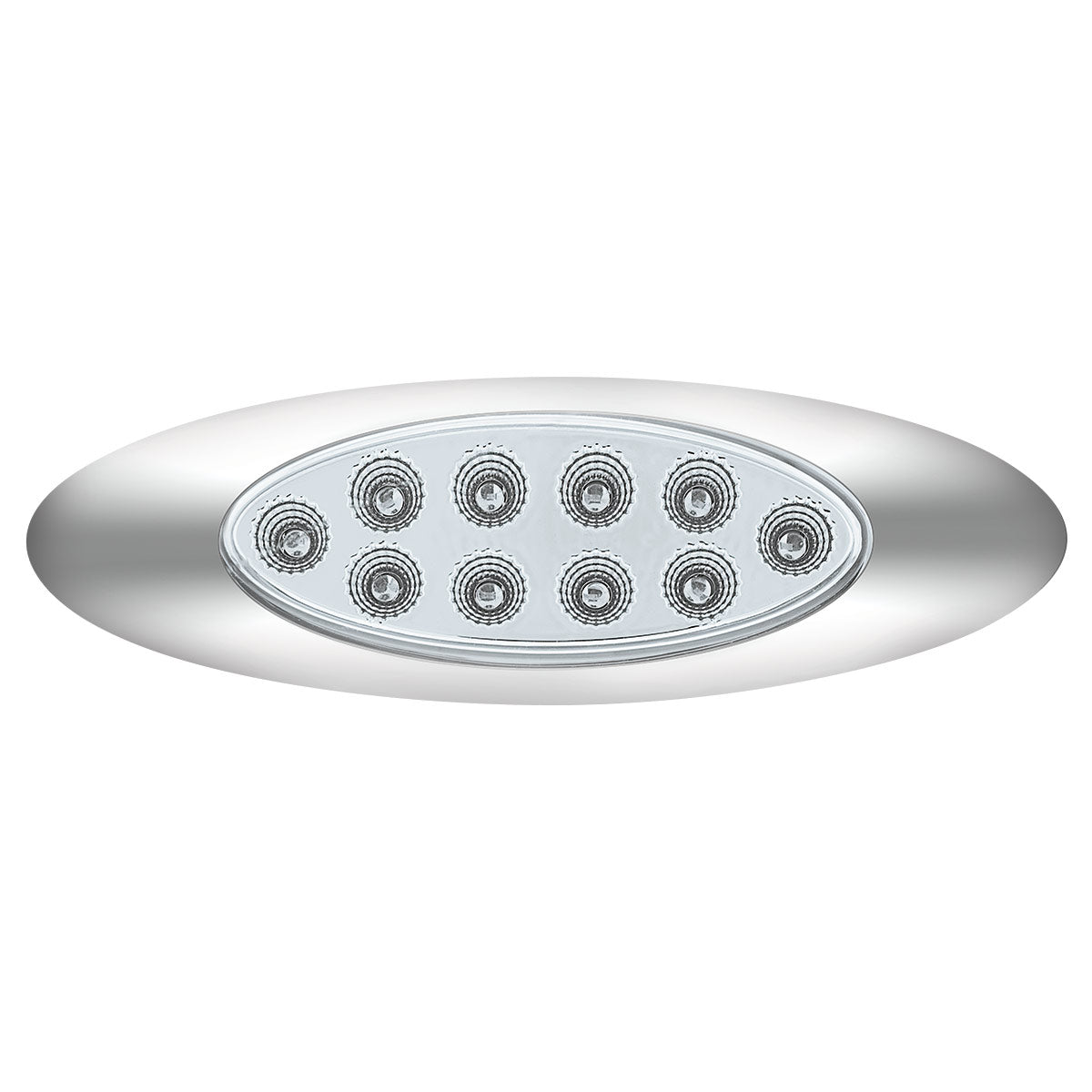 10 LED Oval Double Fury Light With Clear Lens & Chrome Bezel (Clearance/Marker) - Amber & Blue LED/Clear Lens