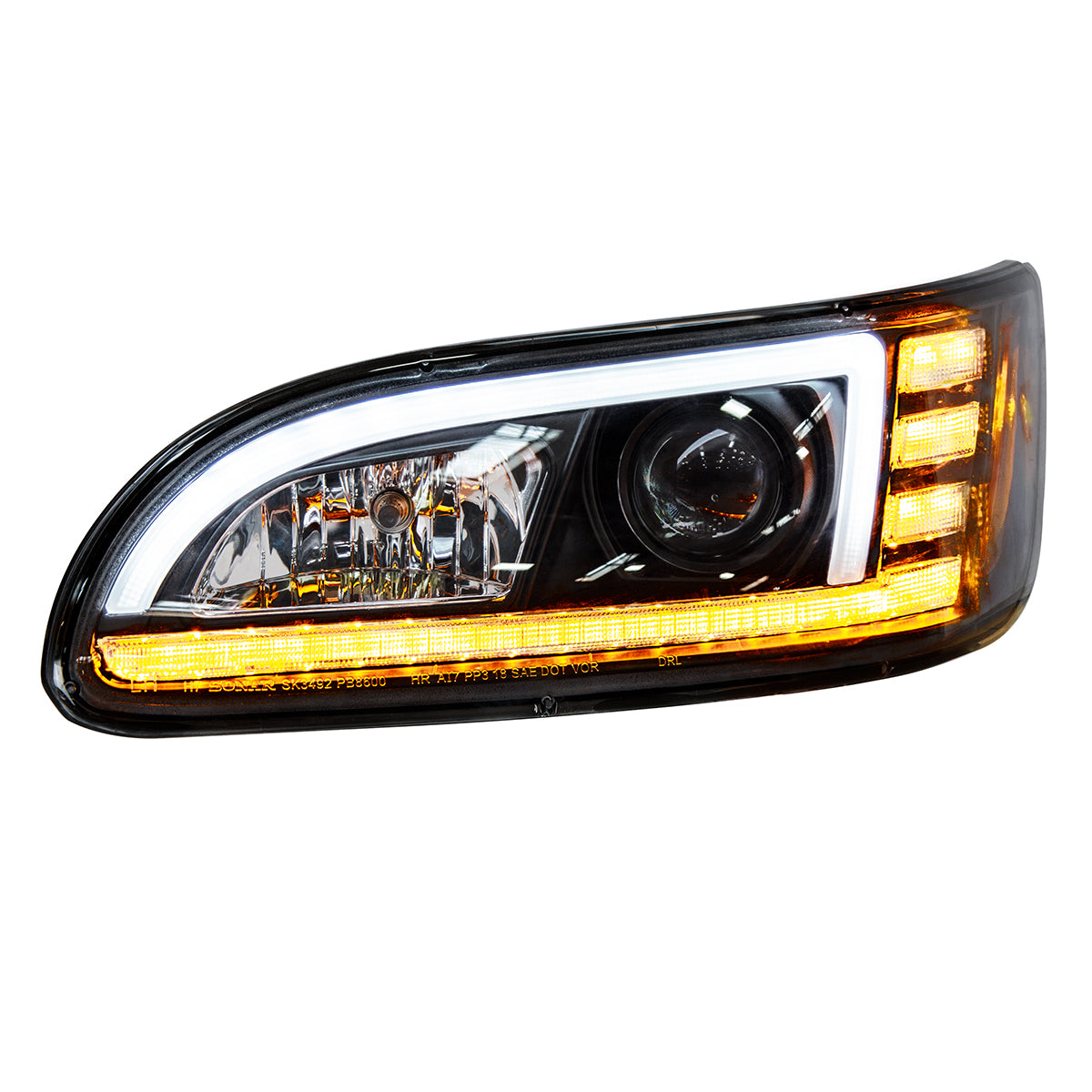 Black Projection Headlight With LED Sequential Turn & DRL For 2005-2015 Peterbilt 386 - Driver