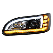 Black Projection Headlight With LED Sequential Turn & DRL For 2005-2015 Peterbilt 386 - Driver