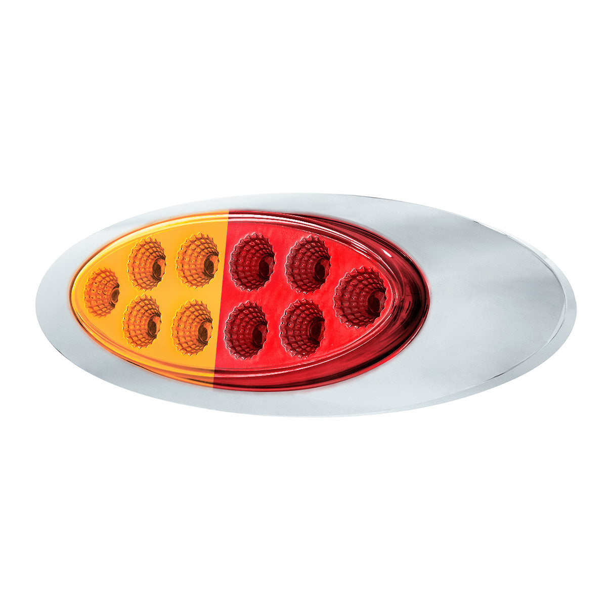 10 LED Oval Double Fury Light With Clear Lens & Chrome Bezel (Clearance/Marker) - Amber & Red LED/Clear Lens