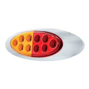 10 LED Oval Double Fury Light With Clear Lens & Chrome Bezel (Clearance/Marker) - Amber & Red LED/Clear Lens