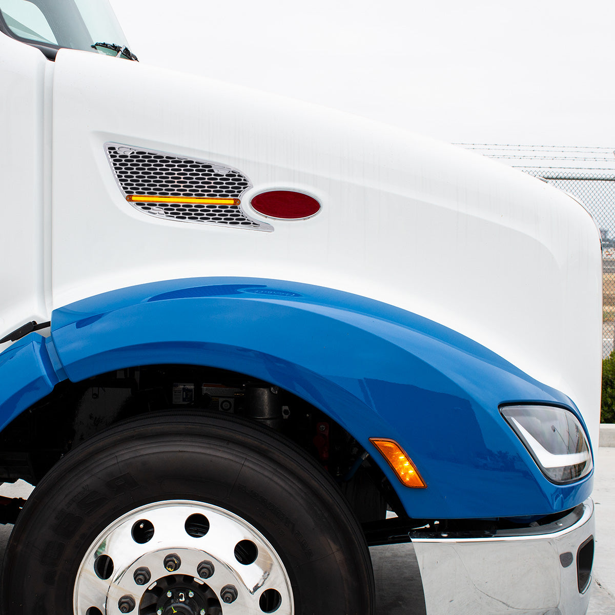 Chrome Air Intake Grille With LED GloLight For 2012-2021 Peterbilt 579 (Passenger) - Amber LED/Amber Lens