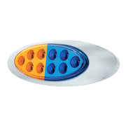 10 LED Oval Double Fury Light With Clear Lens & Chrome Bezel (Clearance/Marker) - Amber & Blue LED/Clear Lens