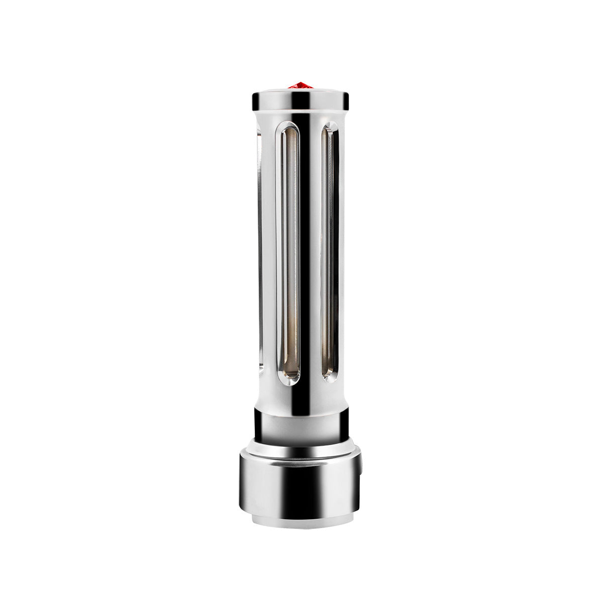 Thread-On Chrome Sonoma Style Gearshift Knob With LED 13/15/18 Speed Adapter-Red Crystal/Red LED