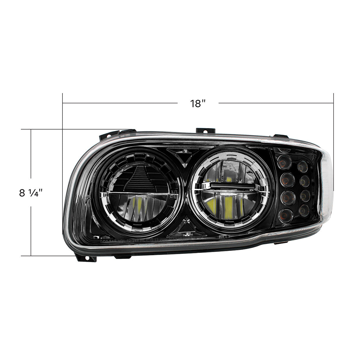 High Power LED Blackout Headlight With 8 LED Turn & 4 LED Position Light For 2008-2024 Peterbilt 389-Driver