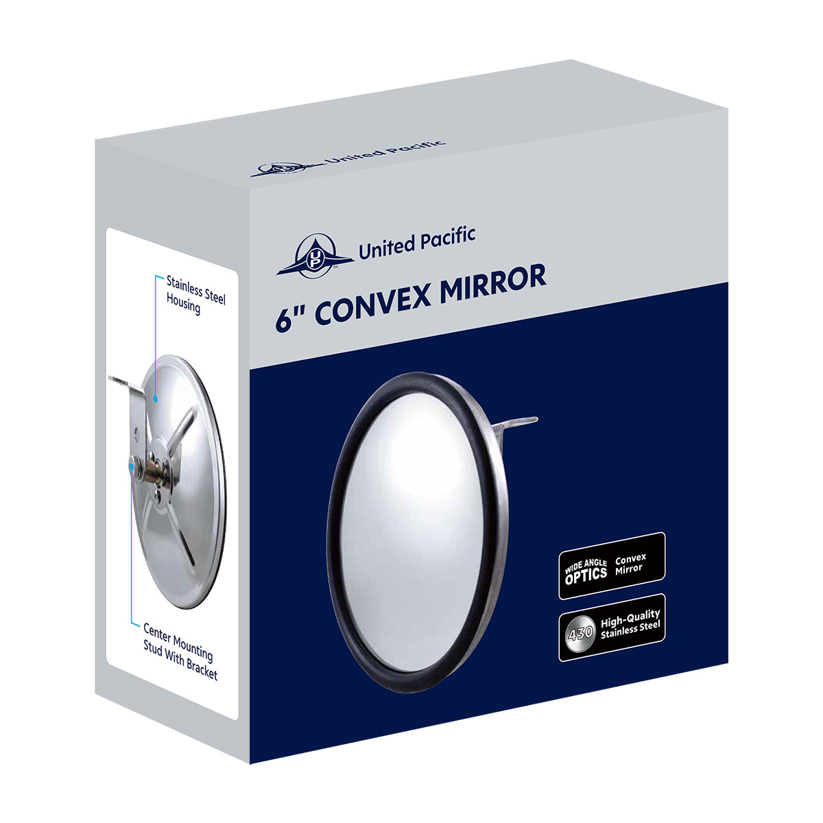 6" 430 Stainless Steel 320R Convex Mirror - Centered Mounting Stud