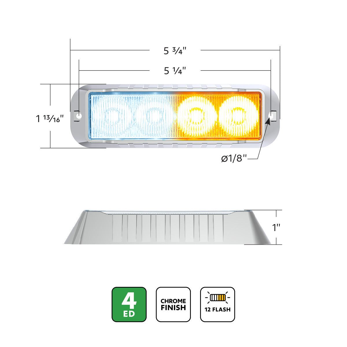 4 LED Warning Light - Amber LED/White LED