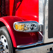 Chrome LED Headlight With LED Turn & Position Light Bar For Peterbilt 388 (2008-2015) & 389 (2008-2023)- Driver