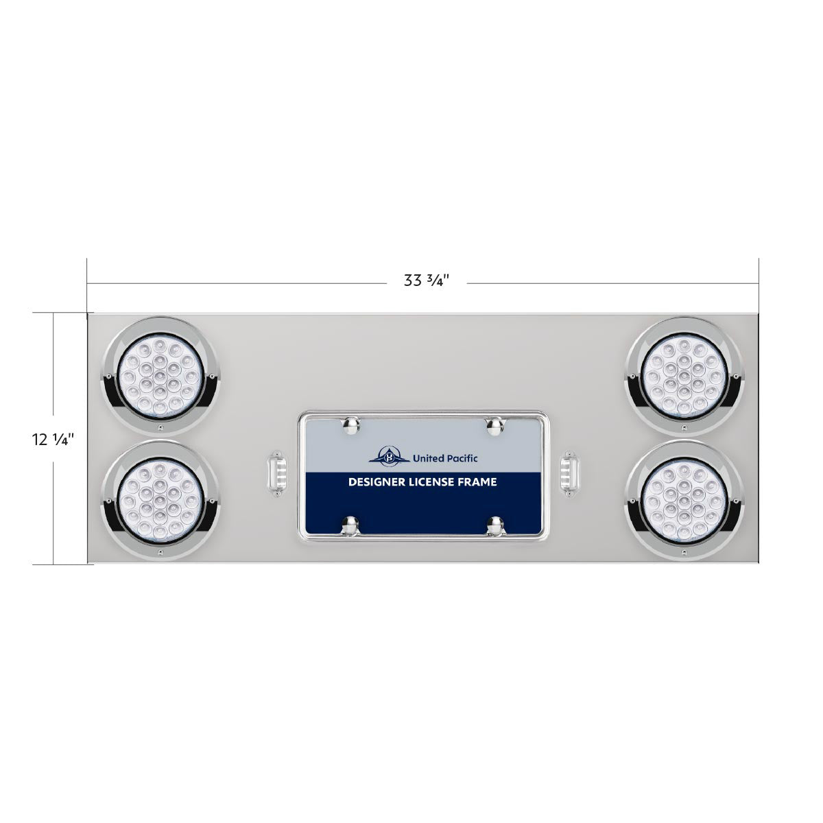 33-3/4" SS Rear Center Panel With 4X 19 LED 4" Double Fury Lights & Visors-Red & Blue LED
