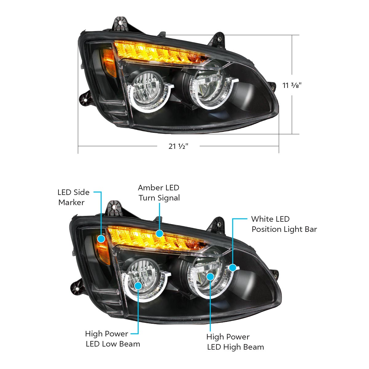 Blackout Full LED Headlight For 2008-2017 Kenworth T660-Passenger