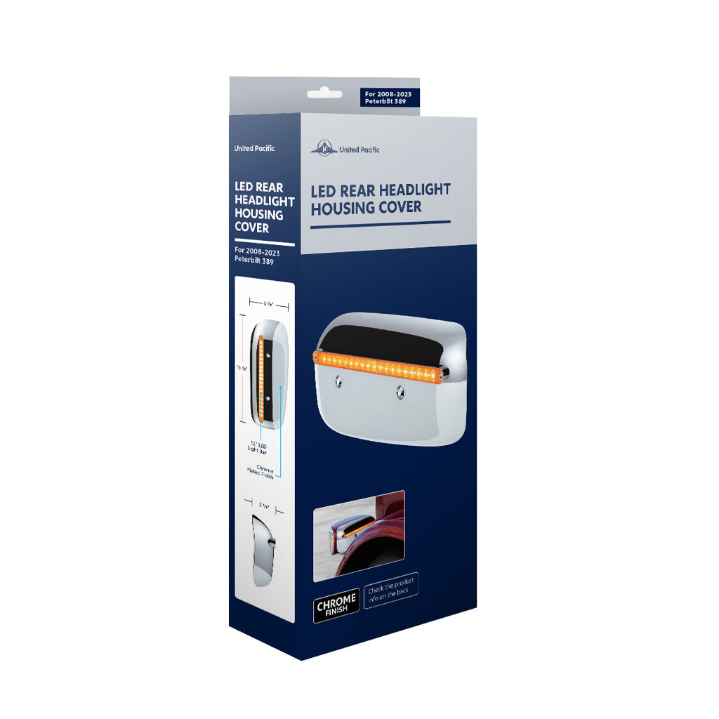 24 LED GloLight Rear Headlight Housing Cover For 2008-2023 Peterbilt 389 (Driver)- Amber LED/Lens