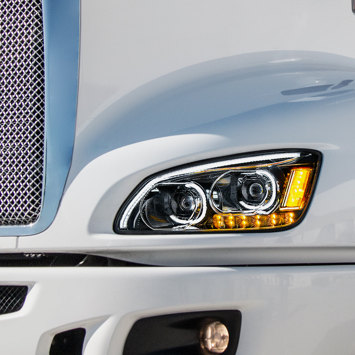 "Blackout" LED Headlight With LED Turn Signal & LED Position Light Bar For 2008-2017 Kenworth T660 - Passenger