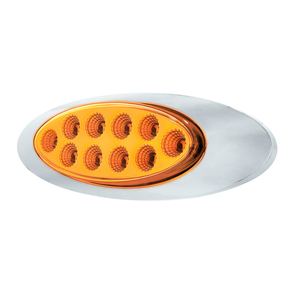 10 LED Oval Double Fury Light With Clear Lens & Chrome Bezel (Clearance/Marker) - Amber & Red LED/Clear Lens