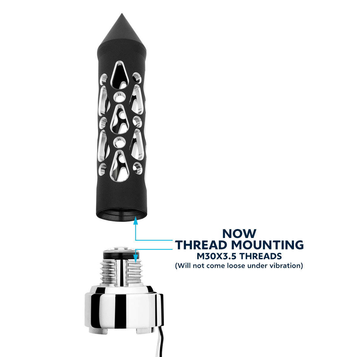 Thread-On Brooklyn Style Spike Gearshift Knob With LED 9/10 Speed Adapter-Matte Black/Amber LED