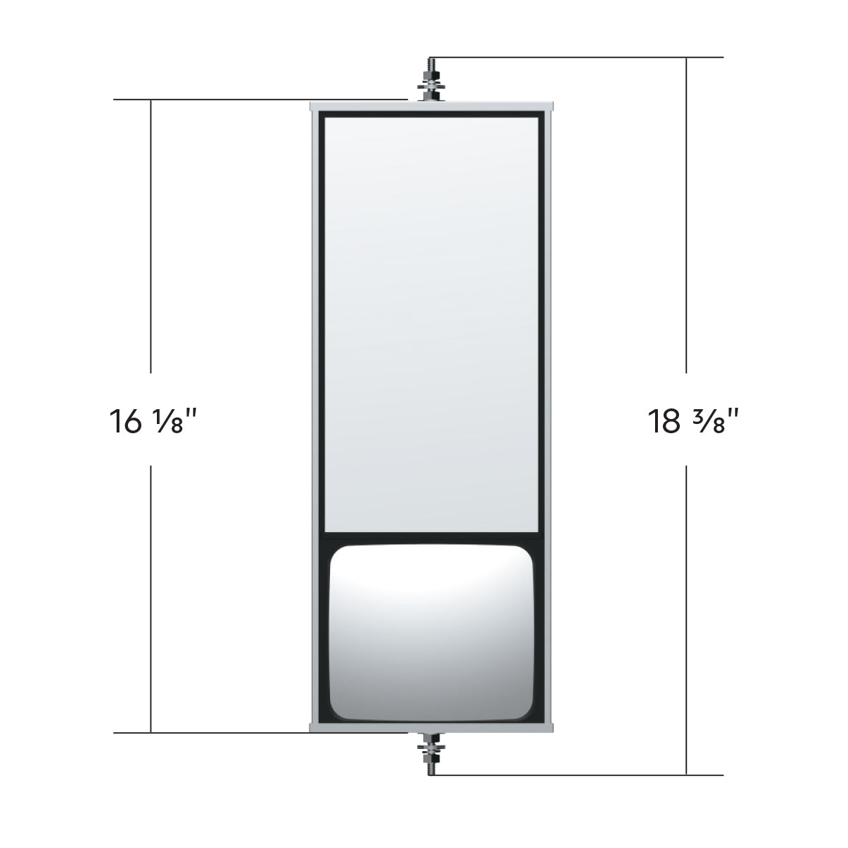 6" X 16" 430 Stainless Steel West Coast Mirror With Convex Lower Mirror - Non Heated