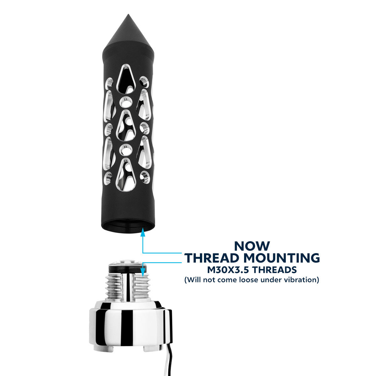Thread-On Brooklyn Style Spike Gearshift Knob With LED 9/10 Speed Adapter-Matte Black/Red LED