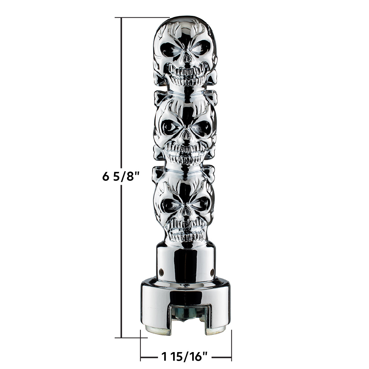 Thread-On 3-Skull Gearshift Knob With Adapter For Eaton-Fuller 13/15/18 Speed Shifter- Chrome