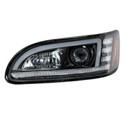 Black Projection Headlight With LED Sequential Turn & DRL For 2005-2015 Peterbilt 386 - Driver