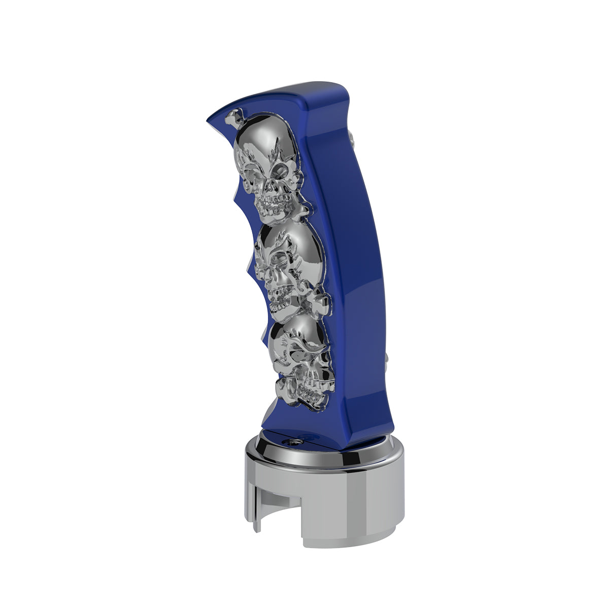Thread-On Skulls Pistol Grip Gearshift Knob With 13/15/18 Speed Adapter - Indigo Blue/Chrome