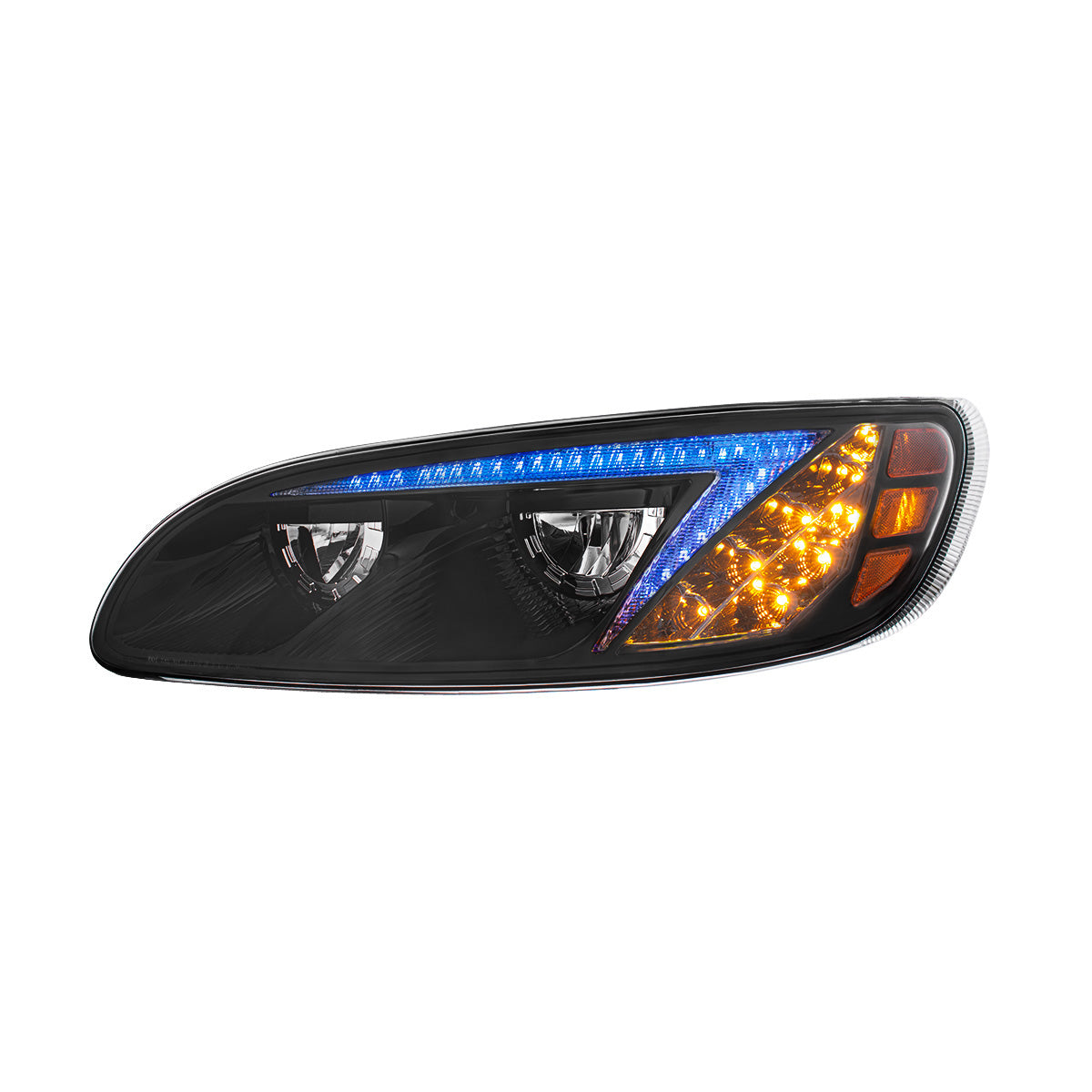 Black LED Headlight With Color Changing Position Light Bar For Peterbilt 386 (2005-2015) & 387 (1999-2010) - Driver
