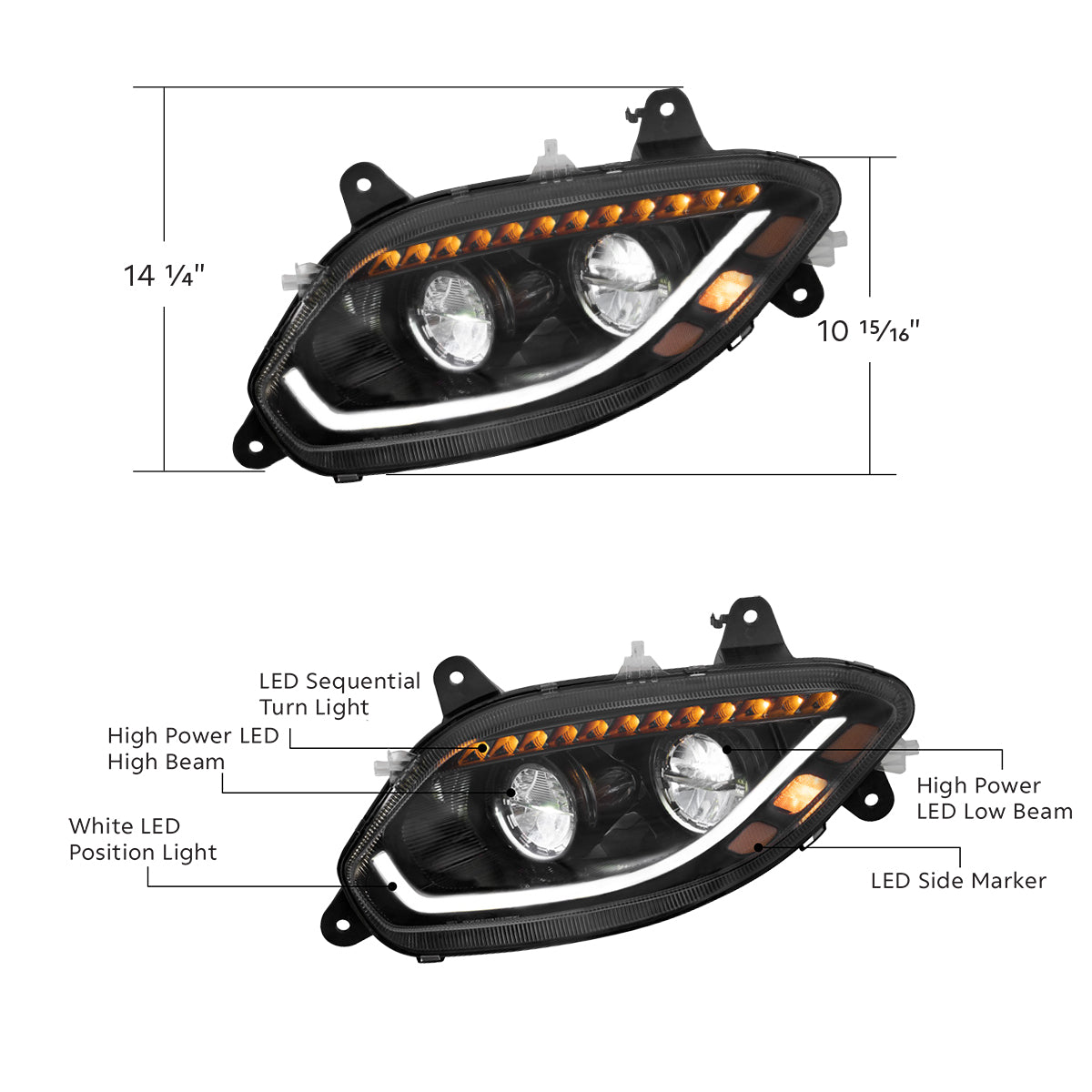 Black LED 86 Headlight For 2018-2025 International LT Truck - Driver