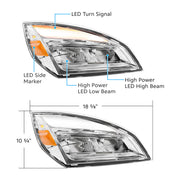 High Power Chrome LED Headlight For 2018-2024 Freightliner Cascadia-Passenger