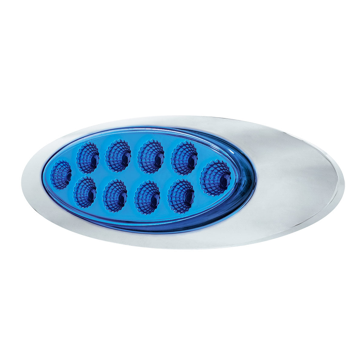 10 LED Oval Double Fury Light With Clear Lens & Chrome Bezel (Clearance/Marker) - Amber & Blue LED/Clear Lens