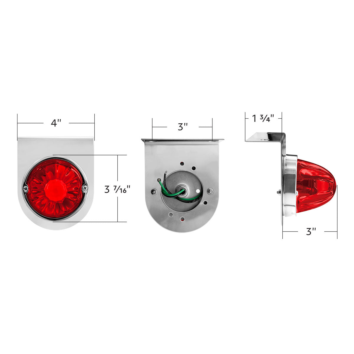 Dual Function Glass Watermelon Light With Stainless Steel Light Bracket Kit With LED Bulb-Red LED/Red Lens