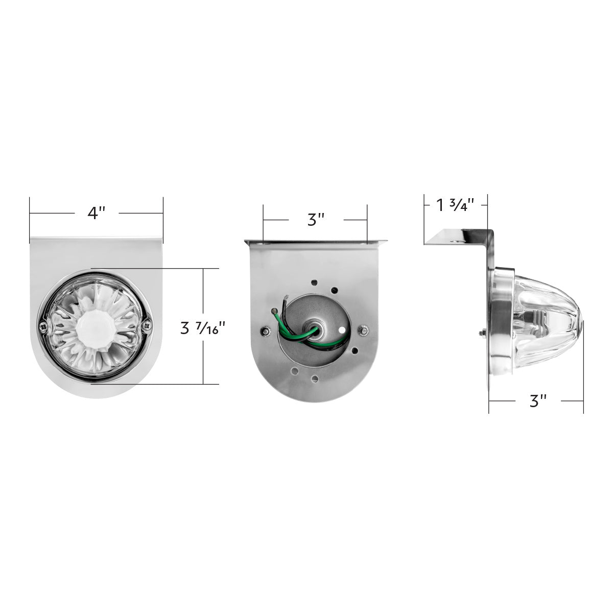 Dual Function Glass Watermelon Light With Stainless Steel Light Bracket Kit With LED Bulb-Amber LED/Clear Lens