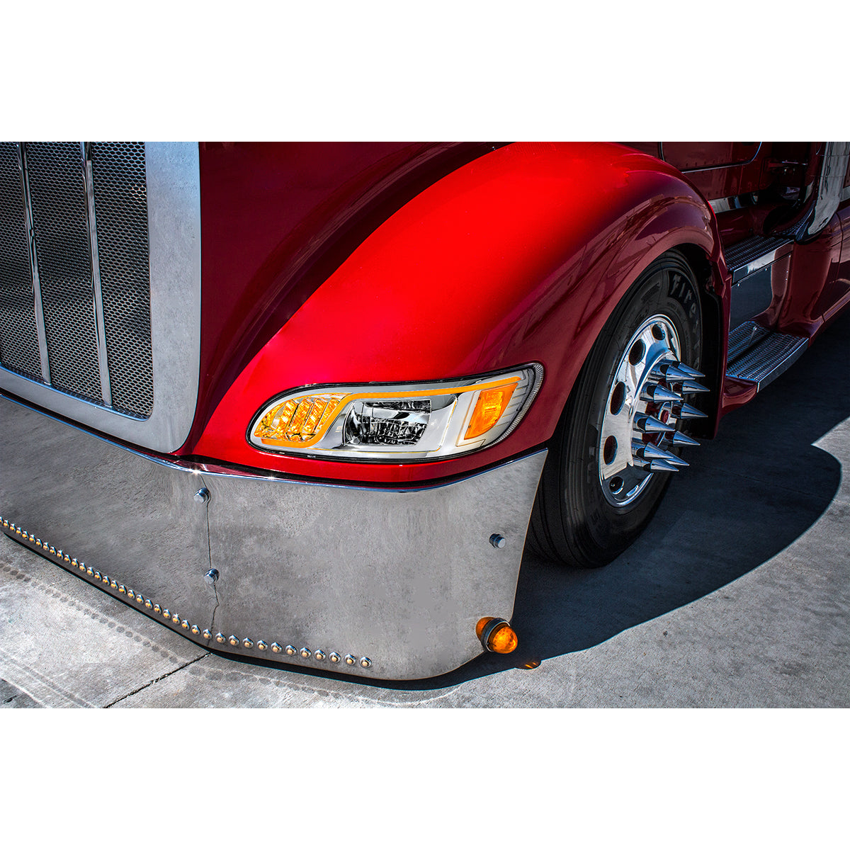 Chrome LED Headlight With LED Turn, Position, & DRL For Peterbilt 386(2005-2015) & 387(1999-2010)- Passenger