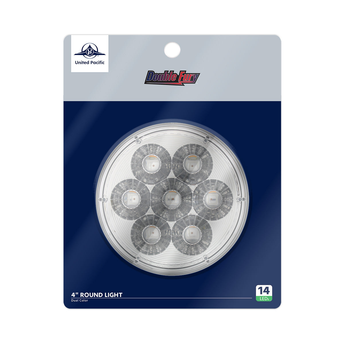 14 LED 4" Round Double Fury Light (Turn Signal) - Amber & Blue LED/Clear Lens