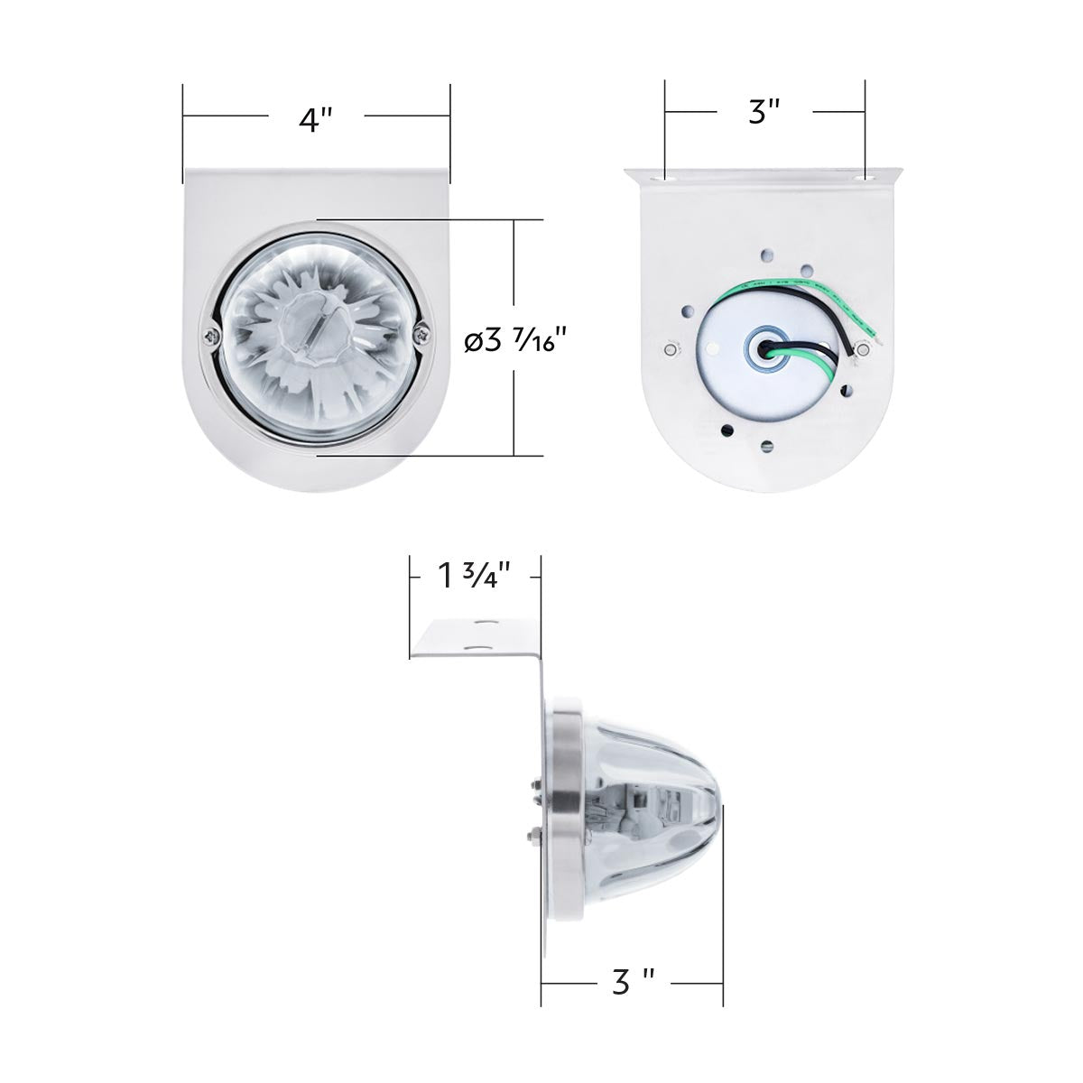 UltraBurst Glass Watermelon Light With Stainless Steel Light Bracket Kit-Amber LED/Clear Lens
