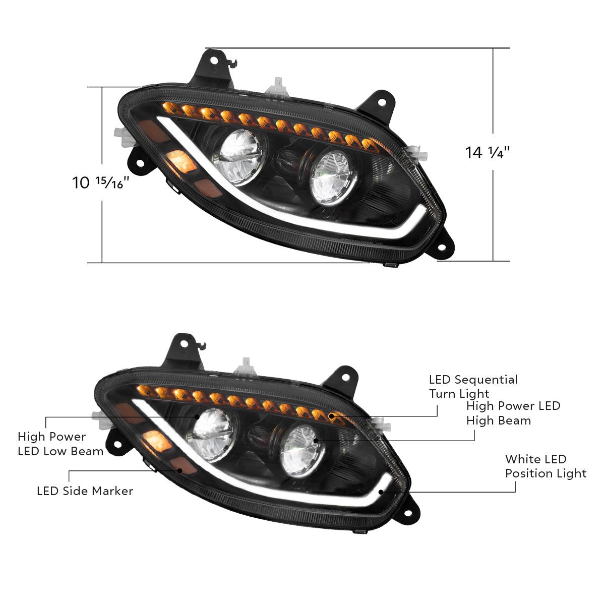 Black LED 86 Headlight For 2018-2025 International LT Truck - Passenger