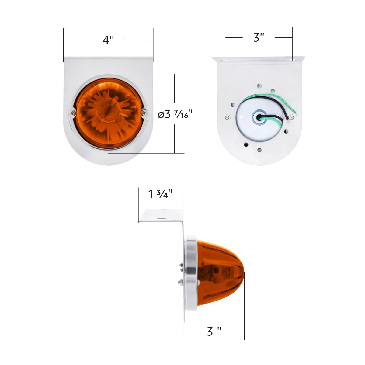 UltraBurst Glass Watermelon Light With Stainless Steel Light Bracket Kit-Amber LED/Dark Amber Lens