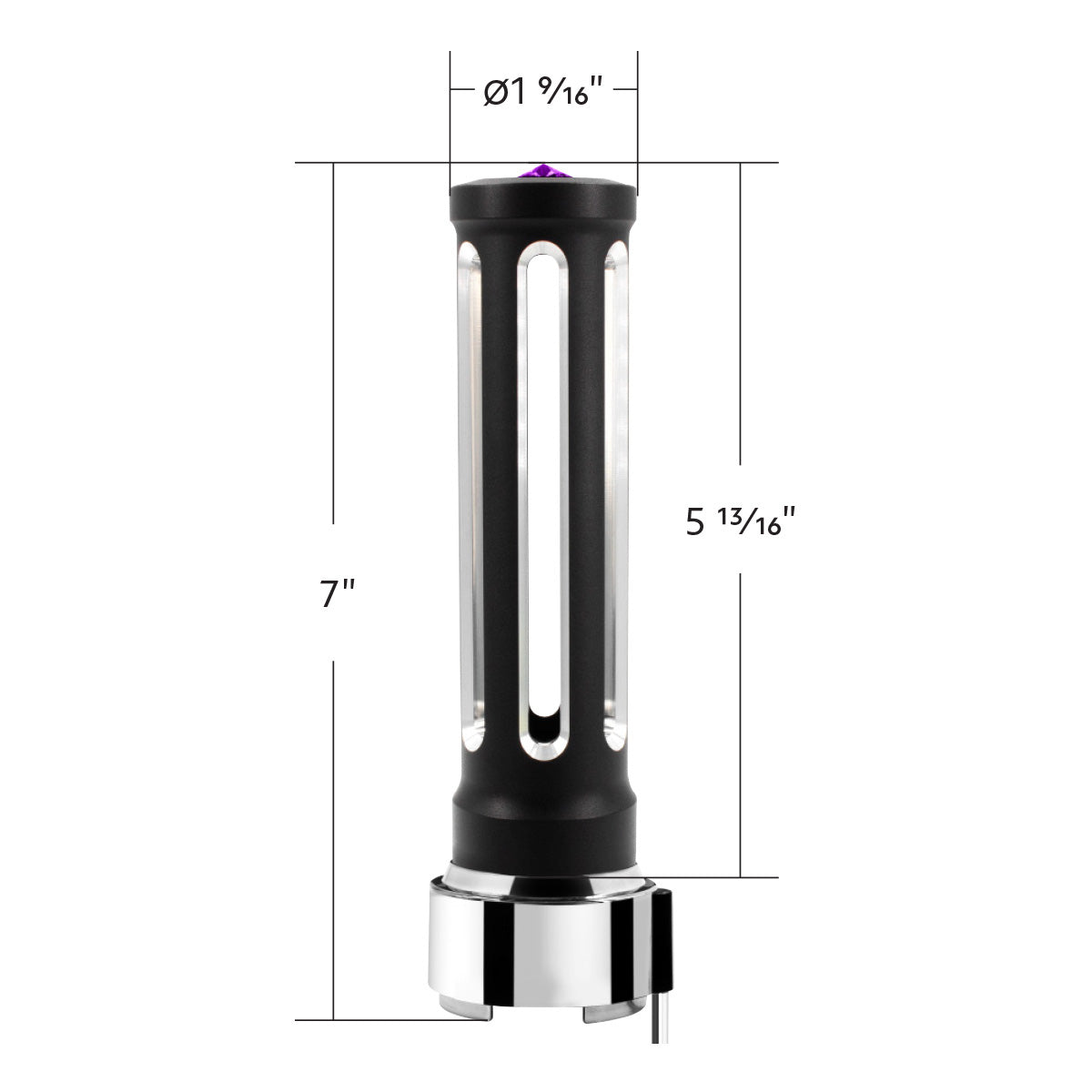 Thread-On Matte Black Sonoma Style Gearshift Knob With LED 9/10 Speed Adapter-Purple Crystal/Purple LED