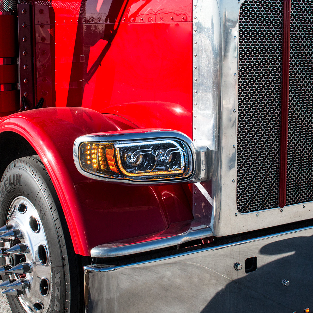 High Power LED "Blackout" Headlight With 16 LED Turn & 57 LED Bar For 2008-2024 Peterbilt 389- Passenger