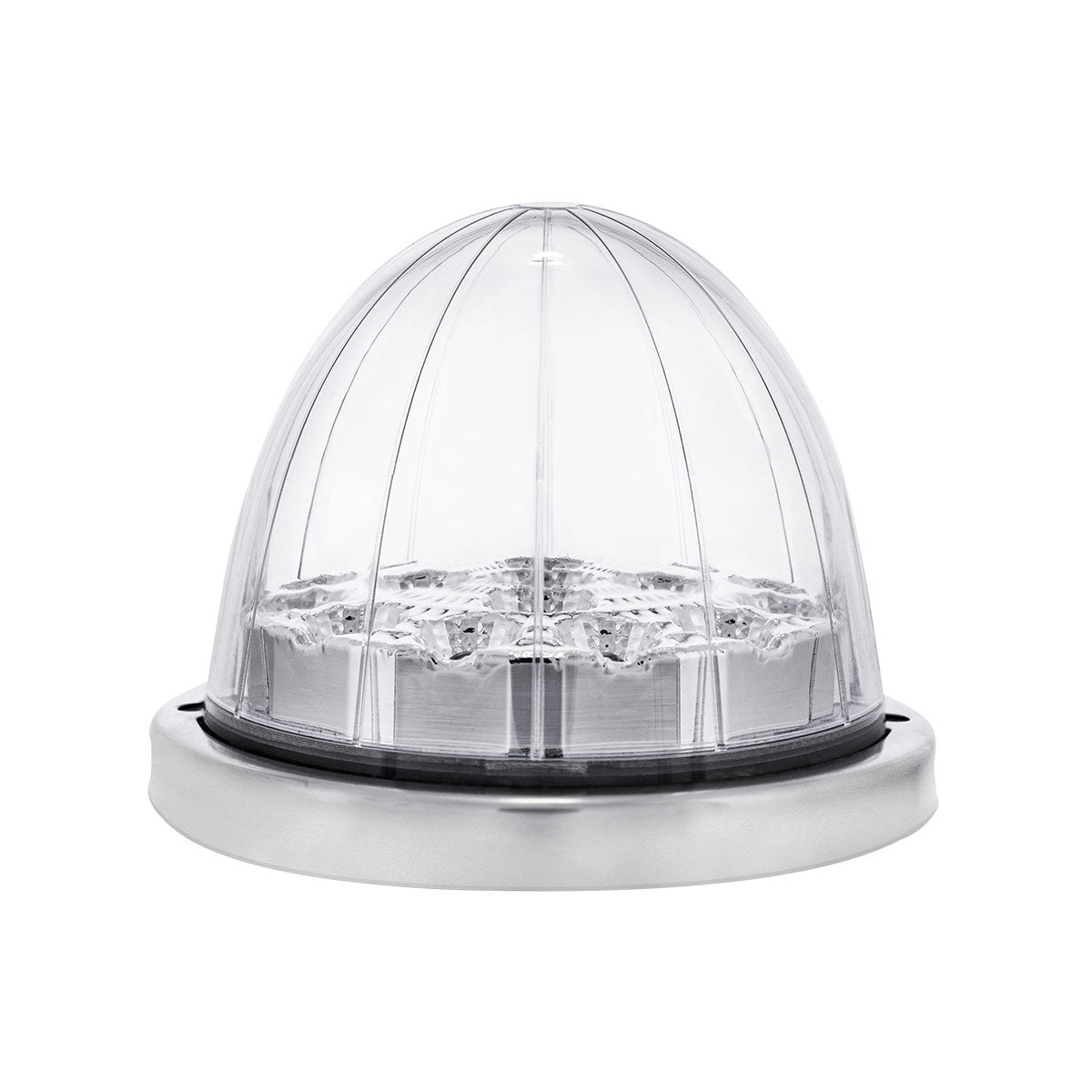 17 LED Watermelon Double Fury Light Flush Mount Kit With Low Profile SS Bezel - Red & White LED/Clear Lens