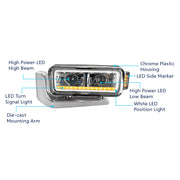 High Power LED Chrome Projection Headlight Assembly With Mounting Arm & Turn Signal - Driver