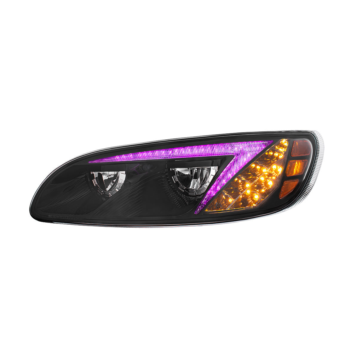 Black LED Headlight With Color Changing Position Light Bar For Peterbilt 386 (2005-2015) & 387 (1999-2010) - Driver