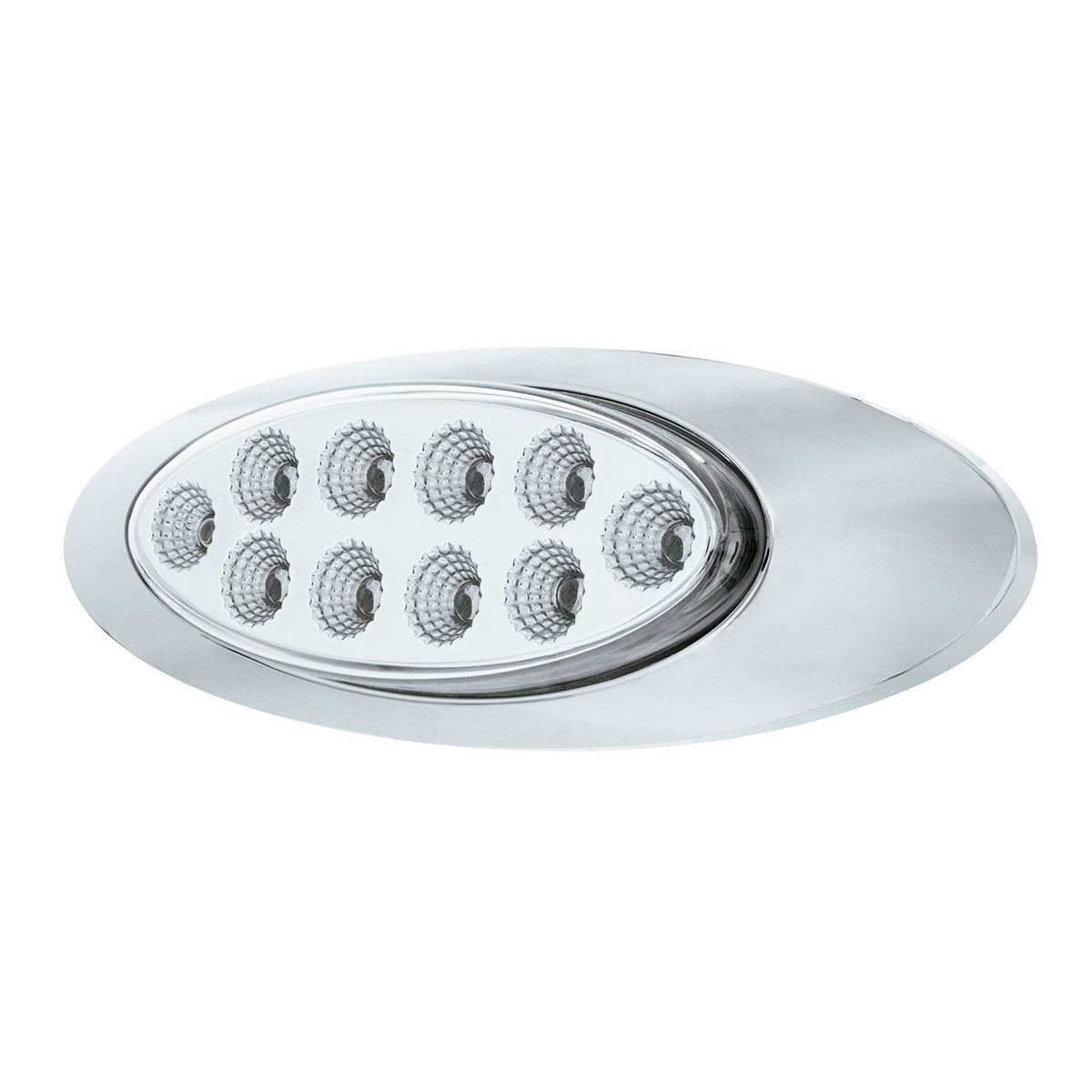 10 LED Oval Double Fury Light With Clear Lens & Chrome Bezel (Clearance/Marker) - Amber & Blue LED/Clear Lens